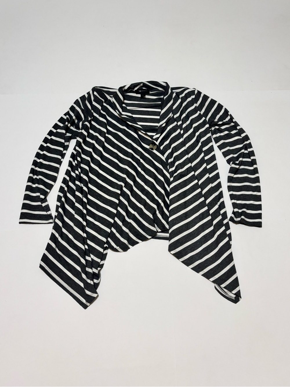 AB Studio Black & White Striped Drape Front Cardigan